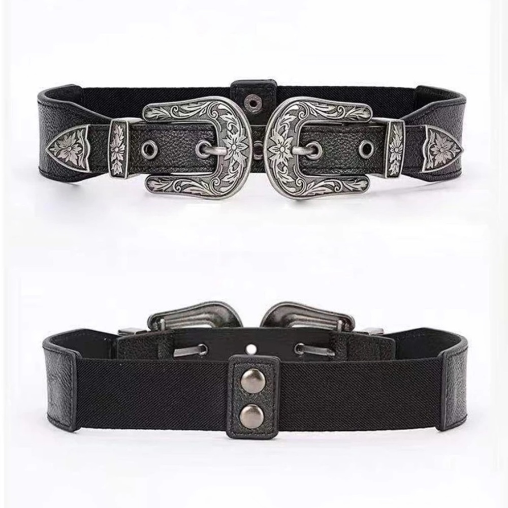 Boho Black Western Double Buckle Belt